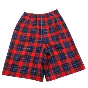 Vintage Pendleton Shorts Women 6 Red Plaid Wool‎ USA Made High Waisted Wide Leg